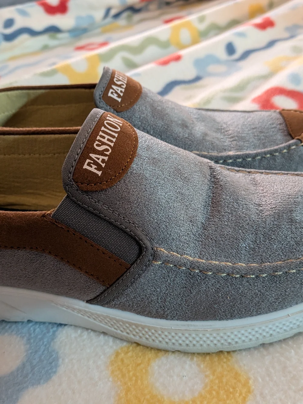 Men's Grey and Brown Slip-On Casual Shoes